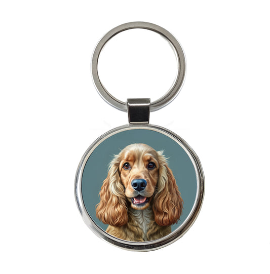 English Cocker Spaniel Dog Illustration Round Metal Keychain