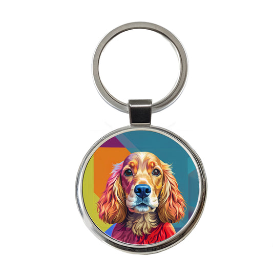 English Cocker Spaniel Dog Pop Art Round Metal Keychain