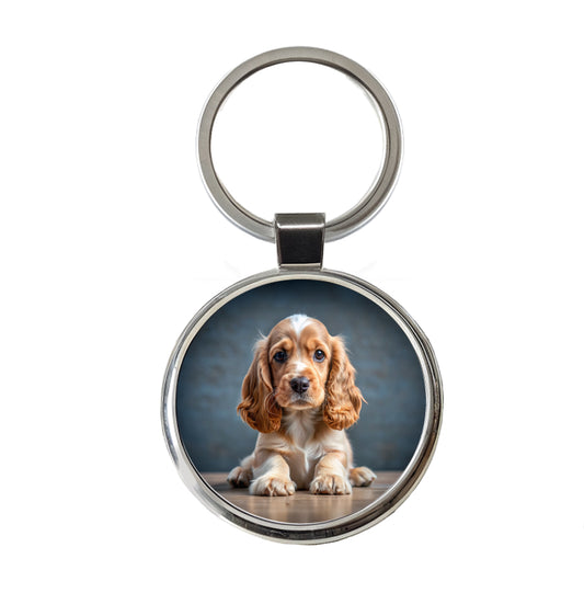 English Cocker Spaniel Dog Puppy Photo Round Metal Keychain