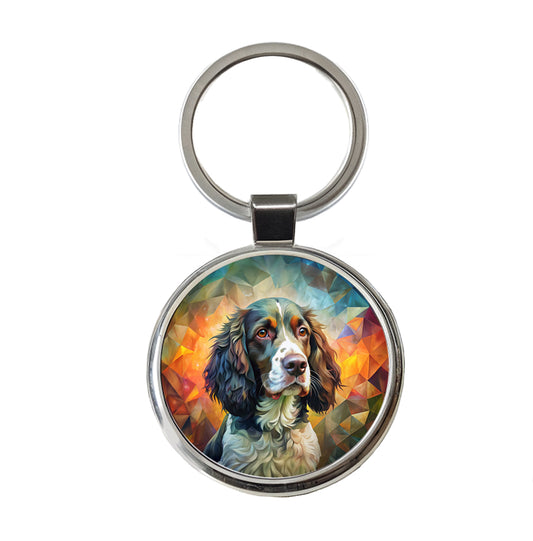 English Springer Spaniel Dog Abstract Art Round Metal Keychain