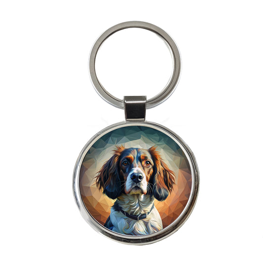 English Springer Spaniel Dog Abstract Stylized Art Round Metal Keychain