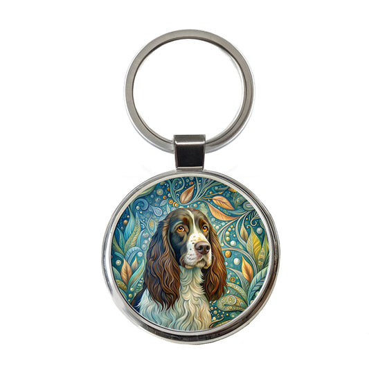 English Springer Spaniel Dog Art Nouveau Round Metal Keychain