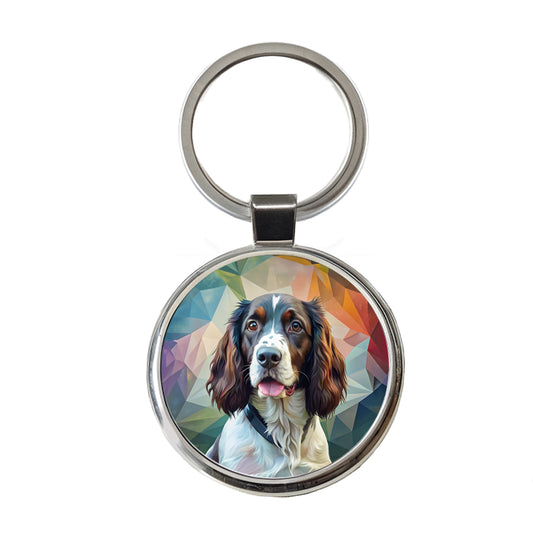 English Springer Spaniel Dog Contemporary Art Round Metal Keychain