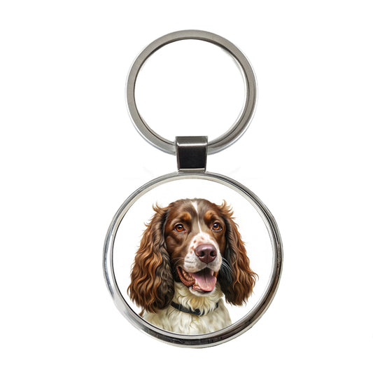 English Springer Spaniel Dog Illustration Round Metal Keychain