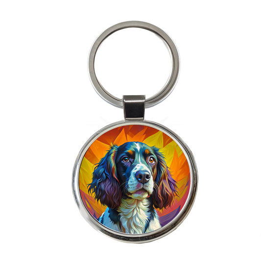 English Springer Spaniel Dog Pop Art Round Metal Keychain