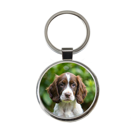 English Springer Spaniel Dog Puppy Photo Round Metal Keychain