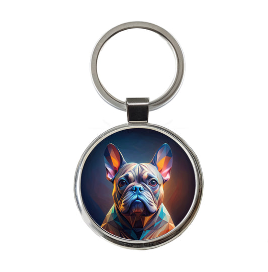French Bulldog Frenchie Dog Abstract Stylized Art Round Metal Keychain