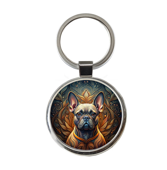 French Bulldog Frenchie Dog Art Nouveau Round Metal Keychain