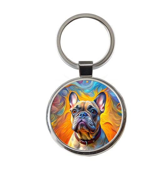 French Bulldog Frenchie Dog Expressionism Art Round Metal Keychain