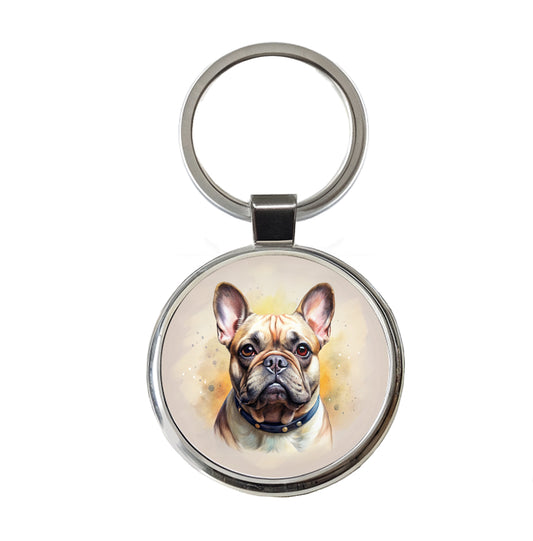 French Bulldog Frenchie Dog Illustration Round Metal Keychain