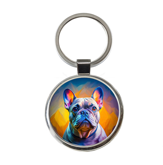 French Bulldog Frenchie Dog Pop Art Round Metal Keychain