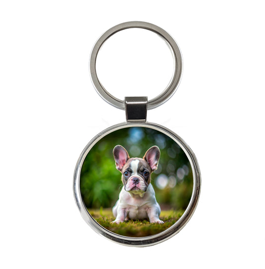 French Bulldog Frenchie Dog Puppy Photo Round Metal Keychain