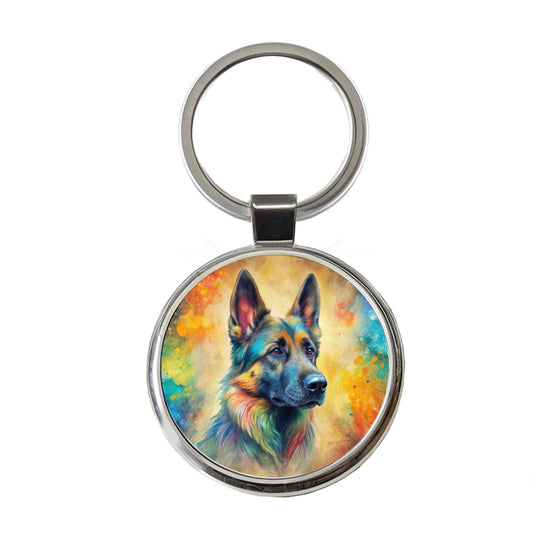 German Shepherd Dog Abstract Art Round Metal Keychain