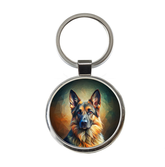 German Shepherd Dog Abstract Stylized Art Round Metal Keychain