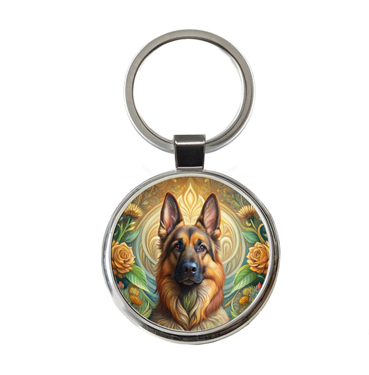 German Shepherd Dog Art Nouveau Round Metal Keychain