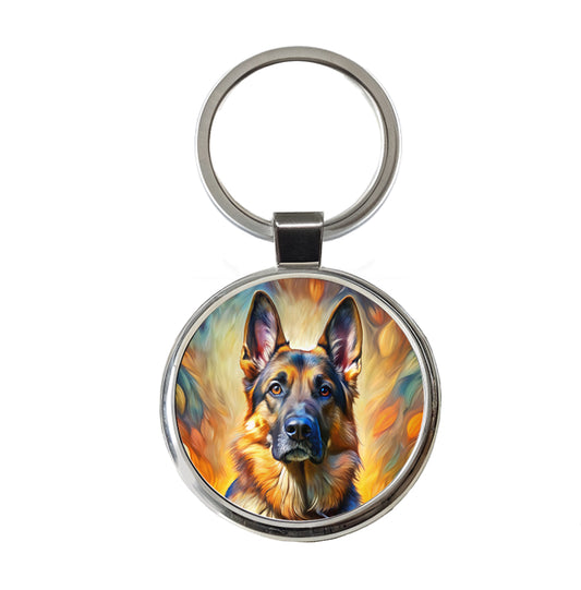 German Shepherd Dog Expressionism Art Round Metal Keychain