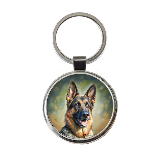 German Shepherd Dog Illustration Round Metal Keychain