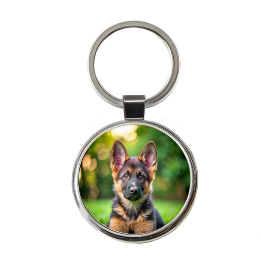 German Shepherd Dog Puppy Photo Round Metal Keychain