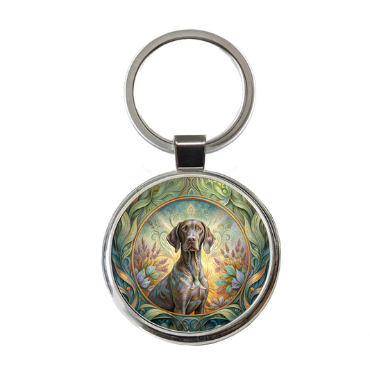 German Shorthaired Pointer Dog Art Nouveau Round Metal Keychain