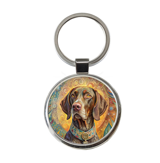 German Shorthaired Pointer Dog Bohemian Art Round Metal Keychain