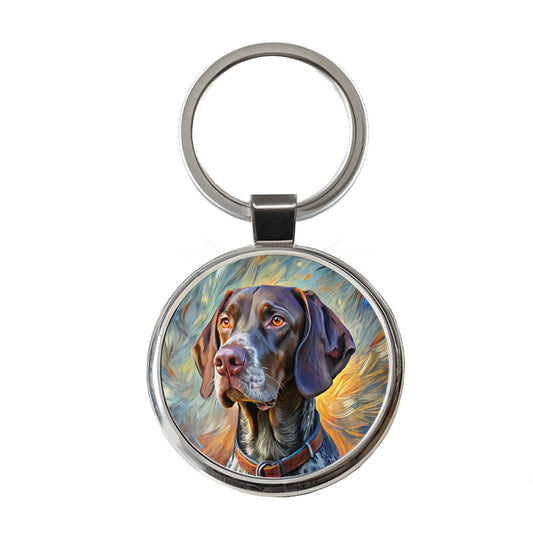 German Shorthaired Pointer Dog Expressionism Art Round Metal Keychain