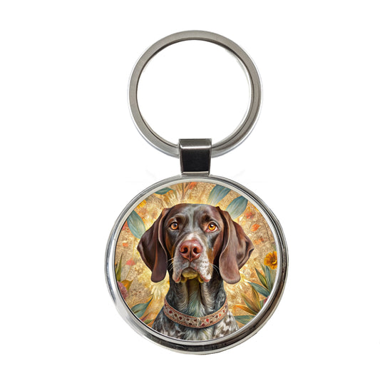 German Shorthaired Pointer Dog French Bohemian Art Round Metal Keychain