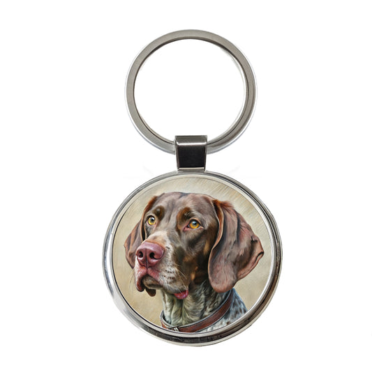 German Shorthaired Pointer Dog Illustration Round Metal Keychain
