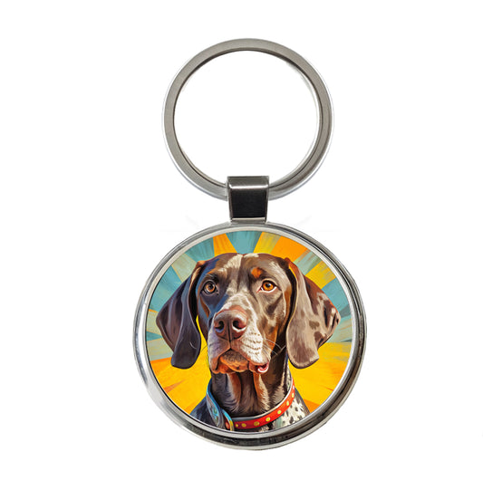 German Shorthaired Pointer Dog Pop Art Round Metal Keychain