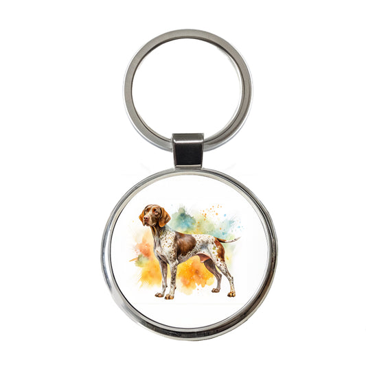 German Shorthaired Pointer Dog Watercolor Style Round Metal Keychain