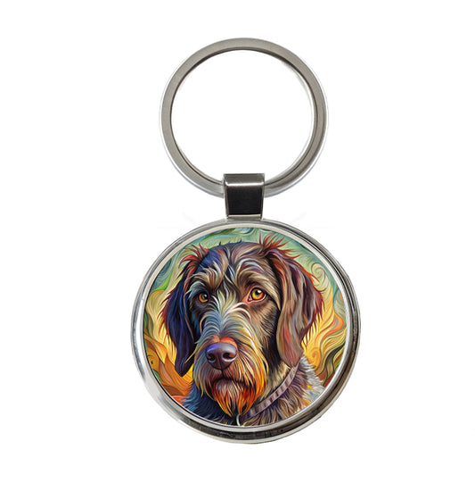 German Wirehaired Pointer Dog Abstract Art Round Metal Keychain