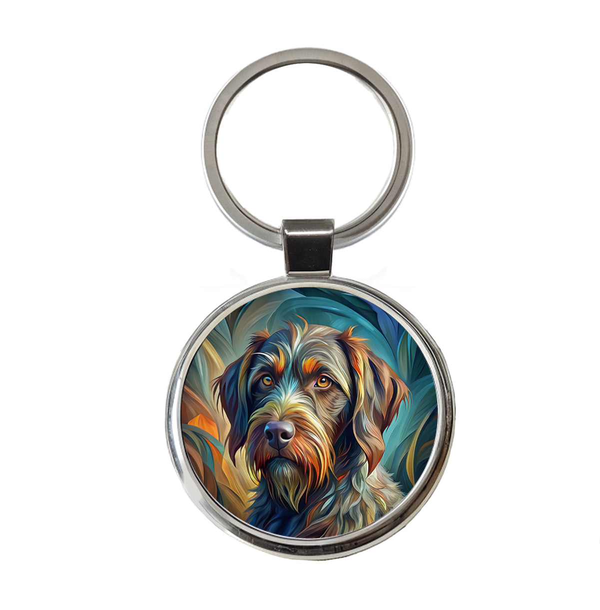 German Wirehaired Pointer Dog Abstract Stylized Art Round Metal Keychain