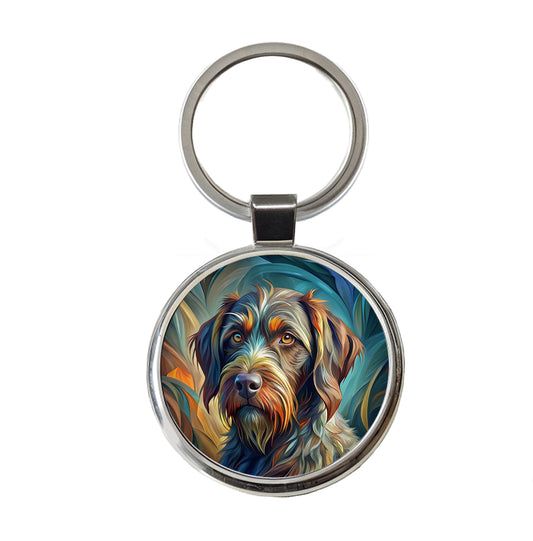 German Wirehaired Pointer Dog Abstract Stylized Art Round Metal Keychain