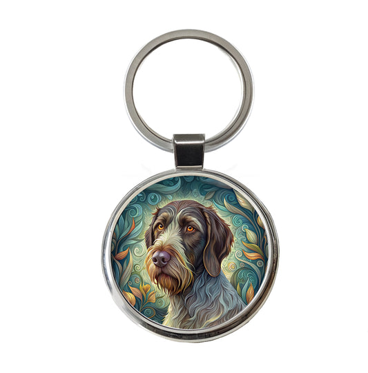 German Wirehaired Pointer Dog Art Nouveau Round Metal Keychain