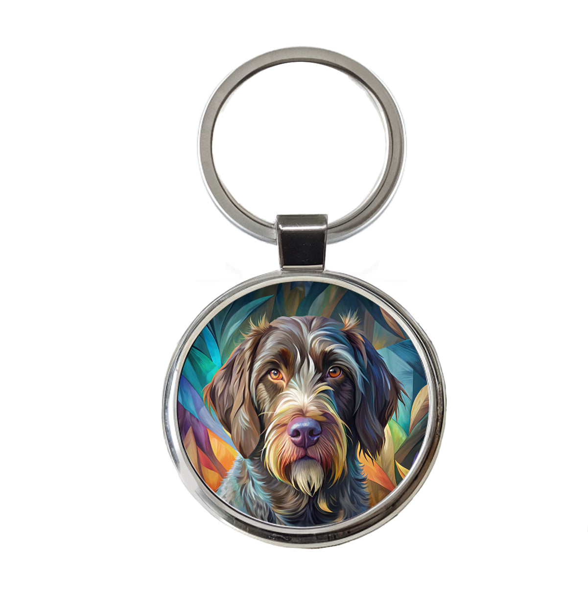 German Wirehaired Pointer Dog Contemporary Art Round Metal Keychain
