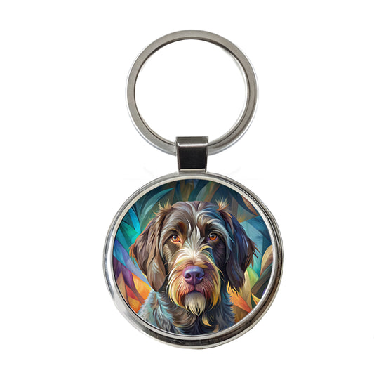 German Wirehaired Pointer Dog Contemporary Art Round Metal Keychain