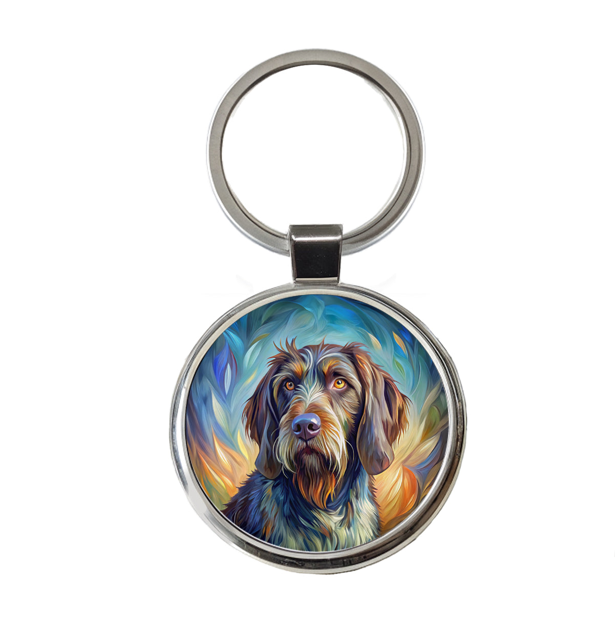 German Wirehaired Pointer Dog Expressionism Art Round Metal Keychain
