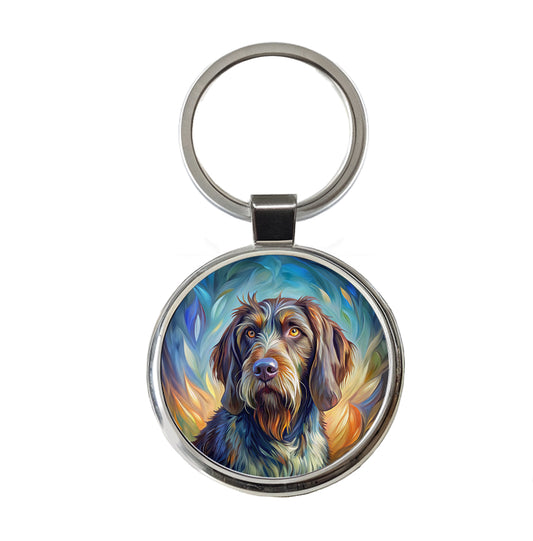 German Wirehaired Pointer Dog Expressionism Art Round Metal Keychain