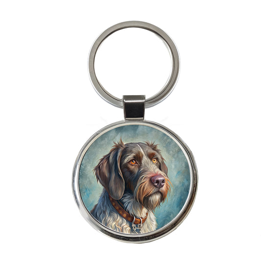 German Wirehaired Pointer Dog Illustration Round Metal Keychain