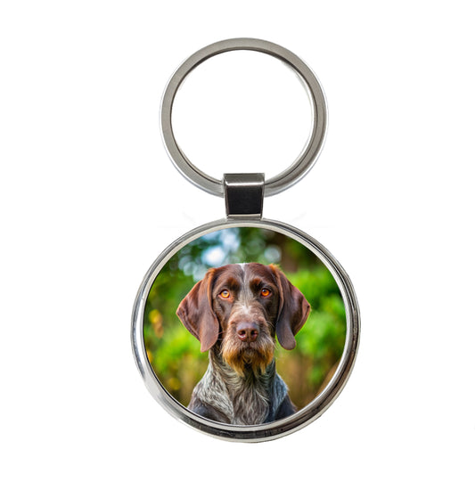 German Wirehaired Pointer Dog Photo Round Metal Keychain