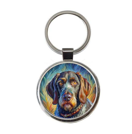German Wirehaired Pointer Dog Pop Art Round Metal Keychain