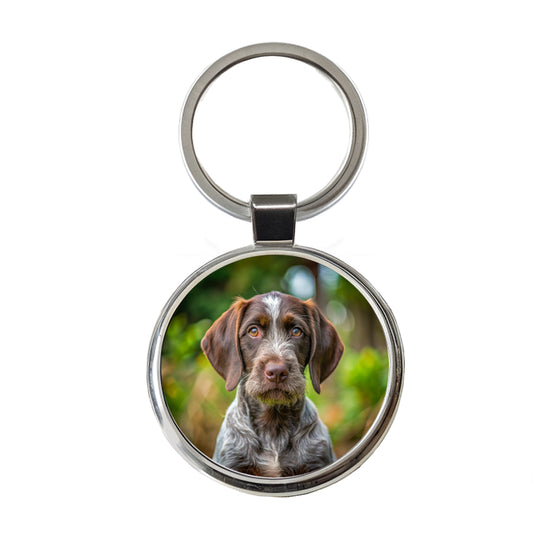German Wirehaired Pointer Dog Puppy Photo Round Metal Keychain