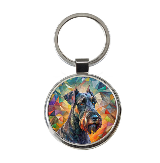 Giant Schnauzer Dog Abstract Art Round Metal Keychain
