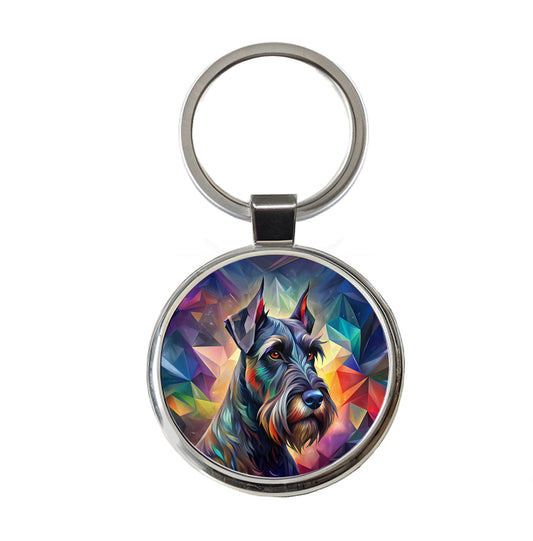 Giant Schnauzer Dog Abstract Stylized Art Round Metal Keychain