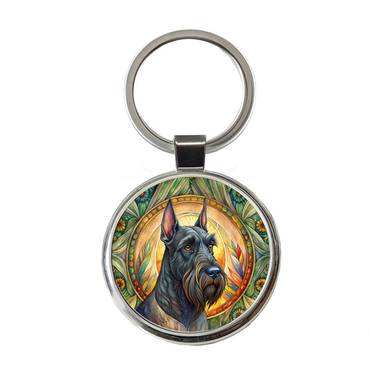 Giant Schnauzer Dog Art Nouveau Round Metal Keychain