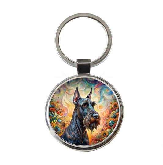 Giant Schnauzer Dog Bohemian Art Round Metal Keychain