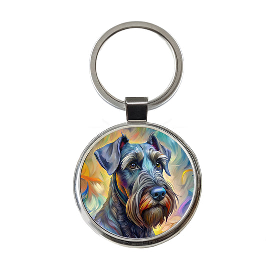 Giant Schnauzer Dog Expressionism Art Round Metal Keychain
