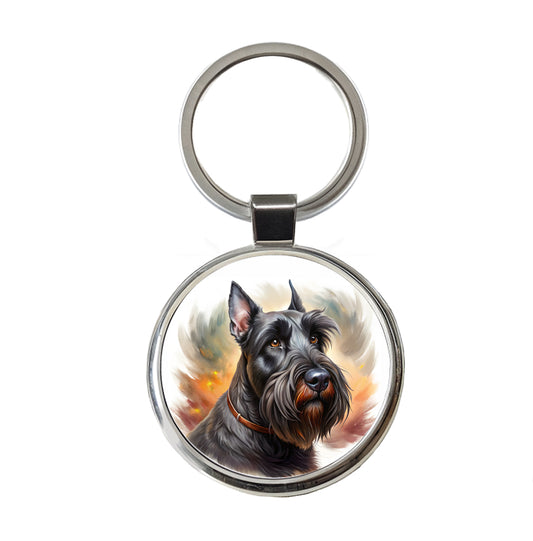 Giant Schnauzer Dog Illustration Round Metal Keychain