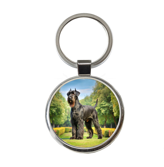 Giant Schnauzer Dog Photo Round Metal Keychain