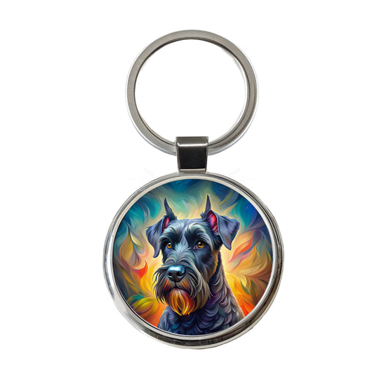 Giant Schnauzer Dog Pop Art Round Metal Keychain