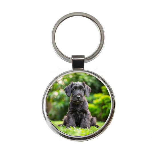 Giant Schnauzer Dog Puppy Photo Round Metal Keychain
